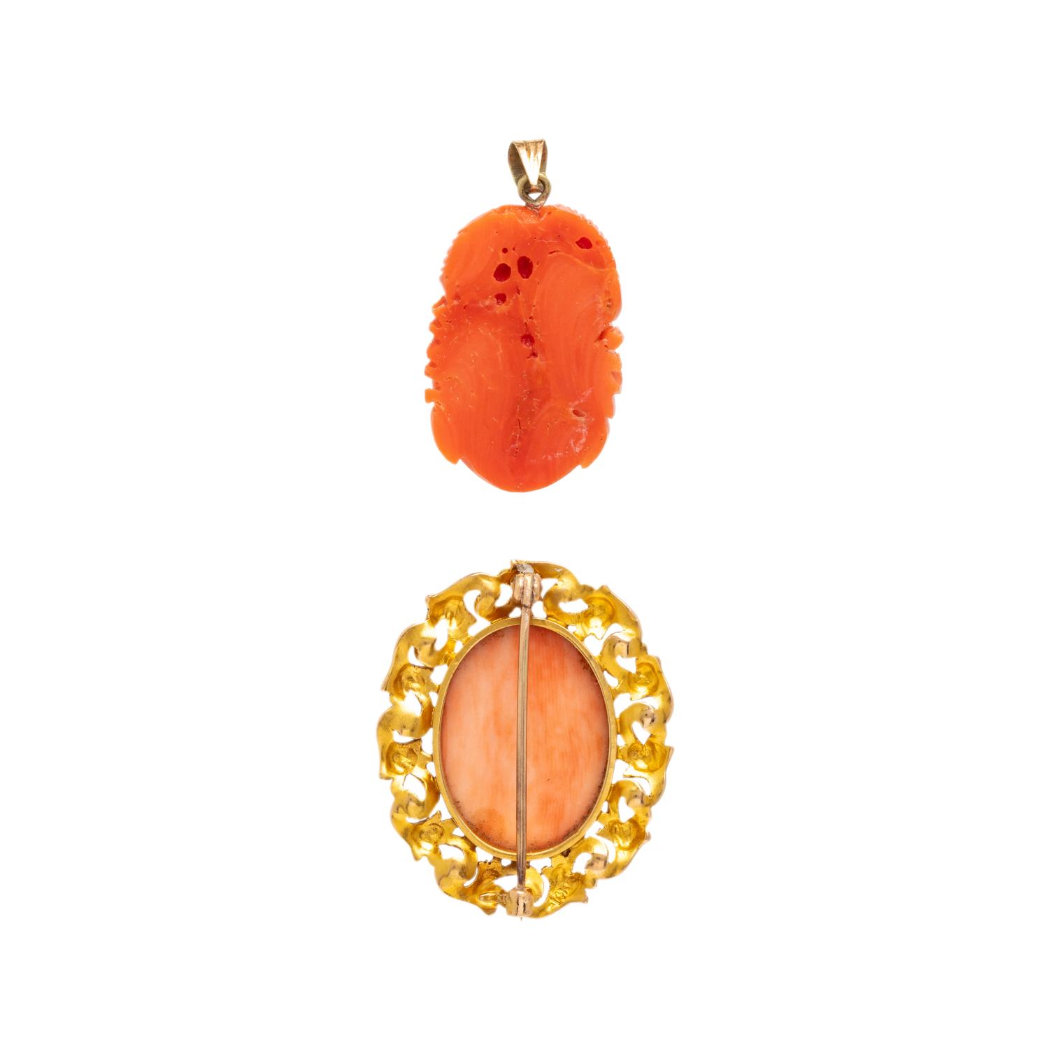 COLLECTION OF CORAL AND YELLOW GOLD JEWELRY