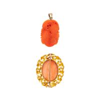 COLLECTION OF CORAL AND YELLOW GOLD JEWELRY