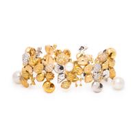 Paul Morelli, Tricolor Gold, Diamond, and Cultured Pearl Shell Motif Bracelet