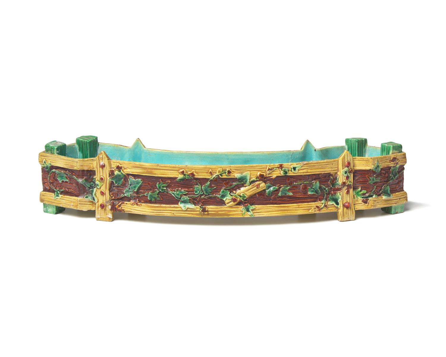 A Mintons Majolica Lazy Susan Together with a Set of Four Miniature English Majolica Planters
