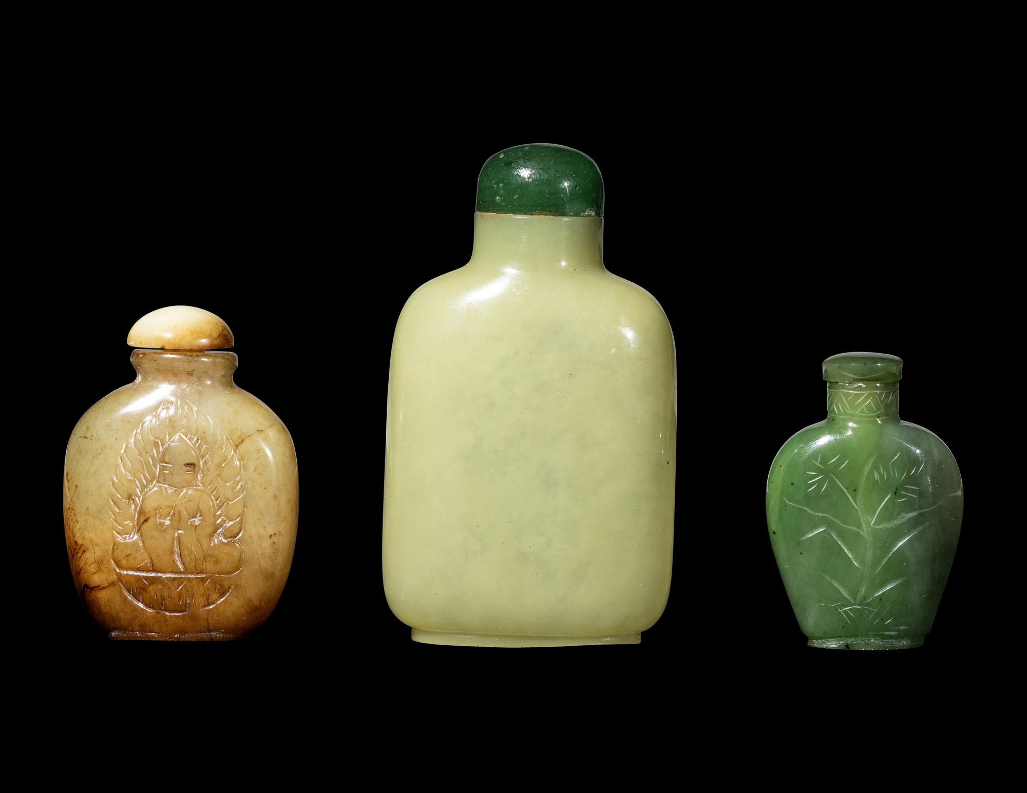 Three Chinese Jade Snuff Bottles