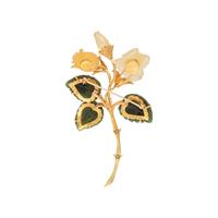 YELLOW GOLD, CITRINE AND NEPHRITE FLOWER BROOCH