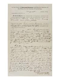[WOMEN - CRIME & PUNISHMENT]. Indictment of Josephine Brown and John Johnson for keeping a "baudy house." Lycoming County, PA, August 1874.