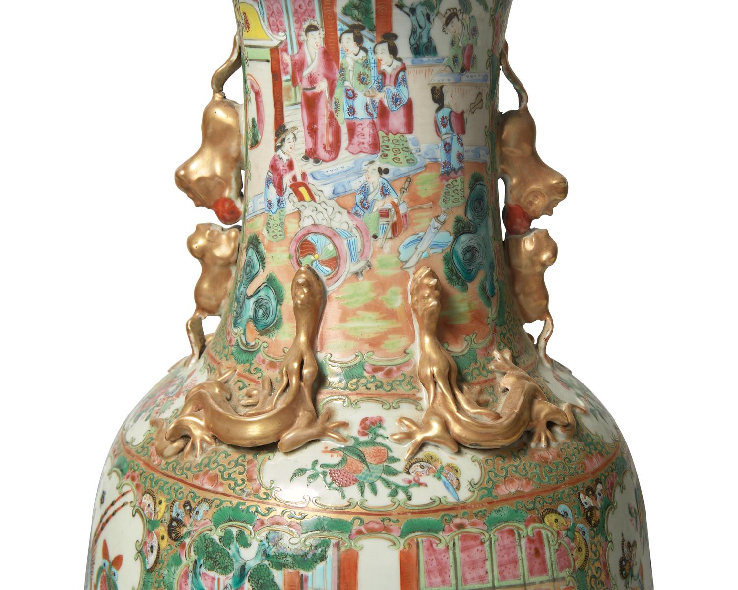 A Pair of Large Chinese Export Porcelain Rose Medallion Vases