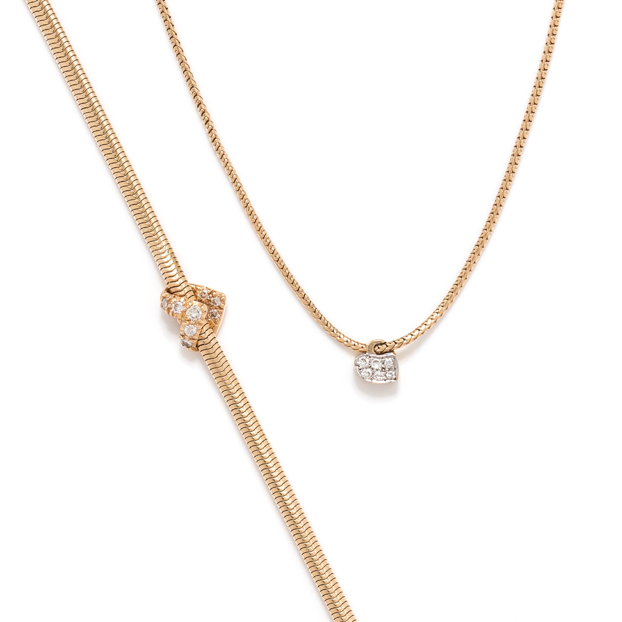 COLLECTION OF YELLOW GOLD AND DIAMOND HEART JEWELRY