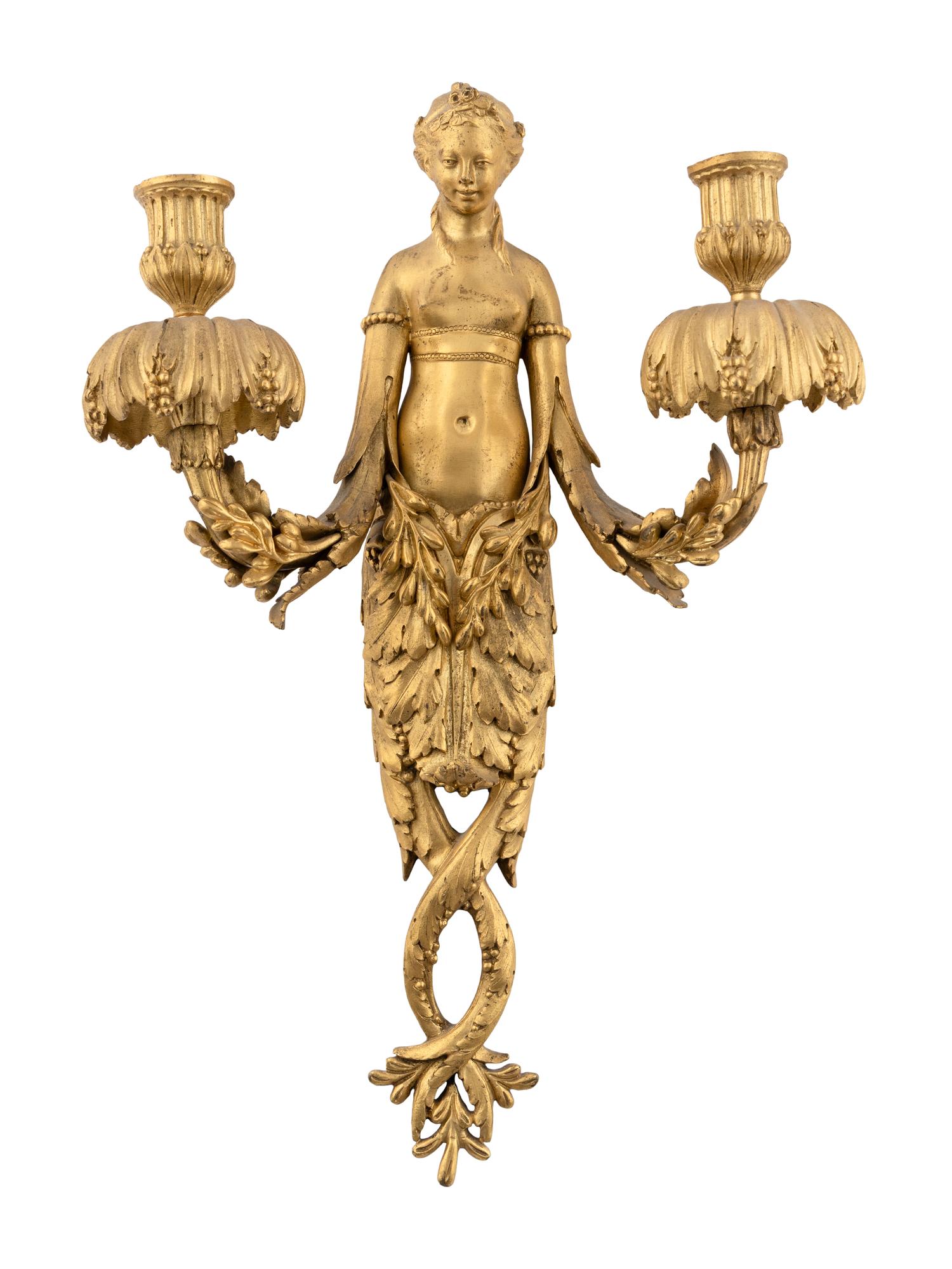 A Pair of French Gilt Bronze Two-Branch Wall Lights