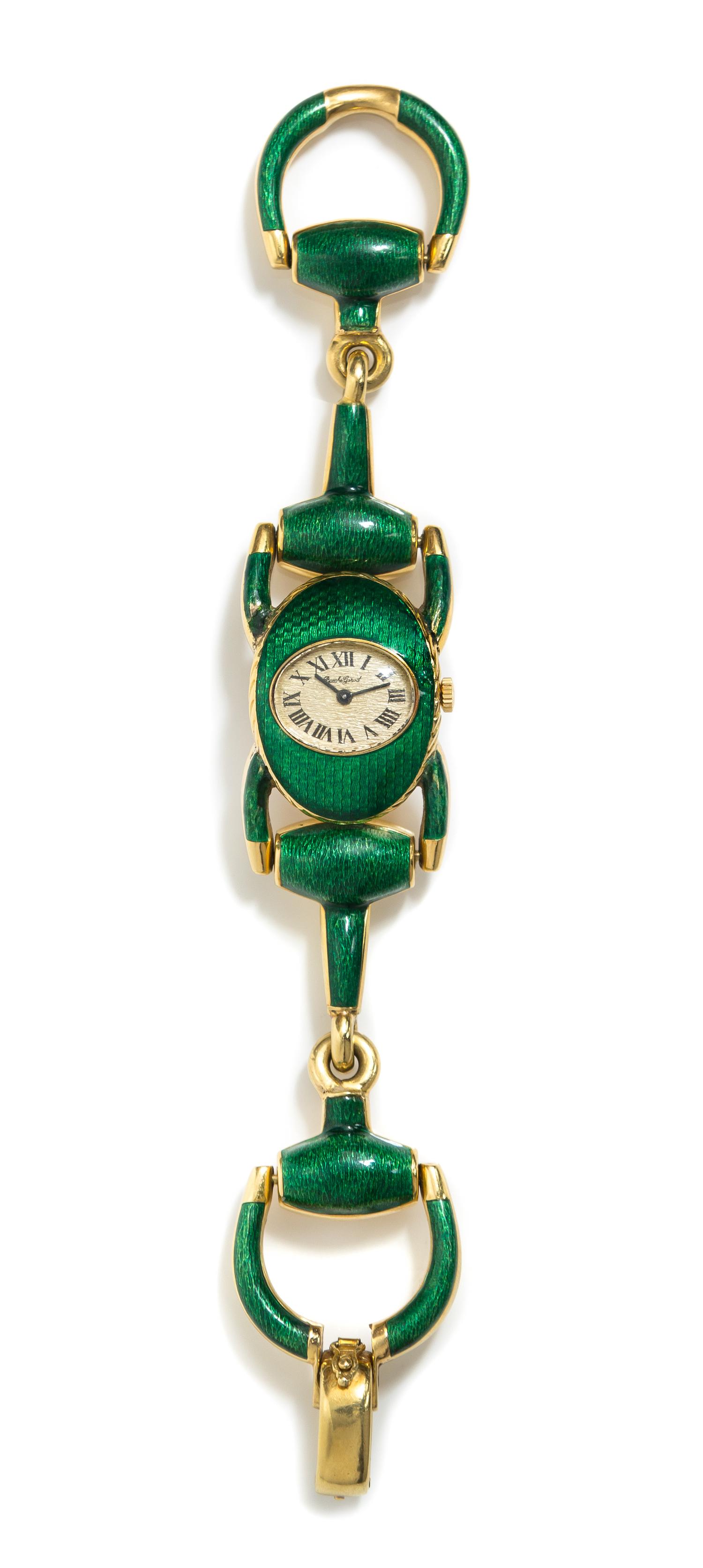 An 18 Karat Yellow Gold and Enamel Wristwatch, Bueche Girod, 54.80 dwts.
