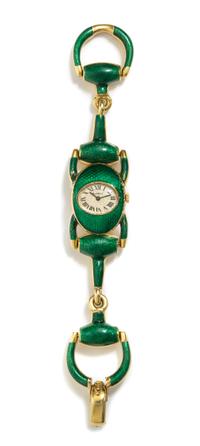 An 18 Karat Yellow Gold and Enamel Wristwatch, Bueche Girod, 54.80 dwts.