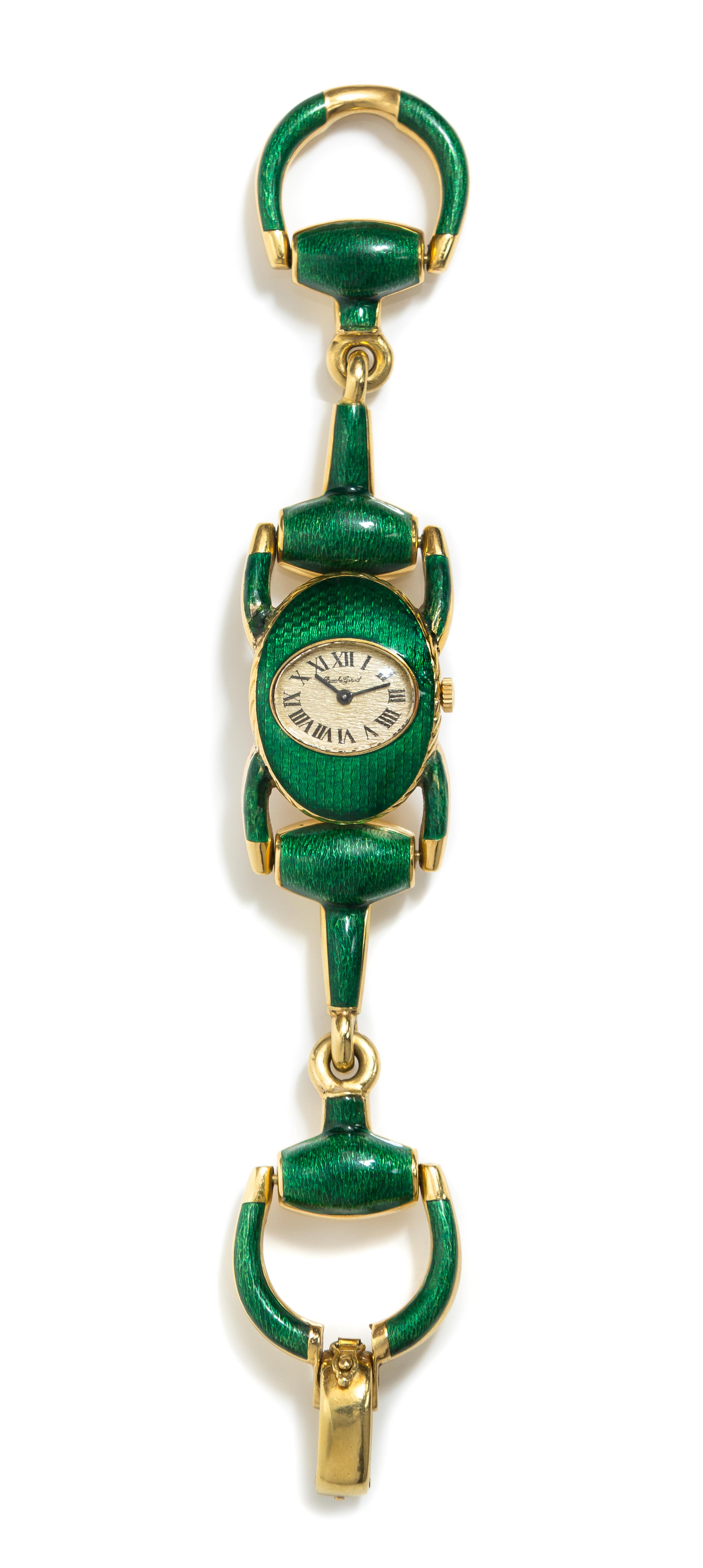 An 18 Karat Yellow Gold and Enamel Wristwatch, Bueche Girod, 54.80 dwts.