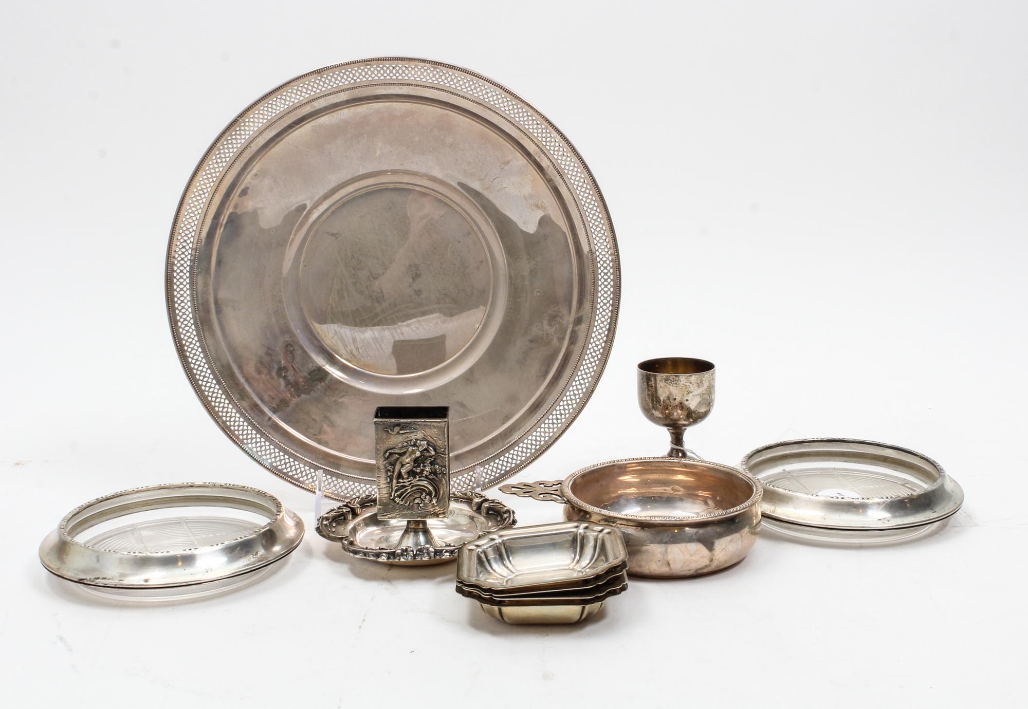A Collection of American Silver Table Articles, various makers, comprising a cake dish, two ash receivers, four nut dishes, standing ma