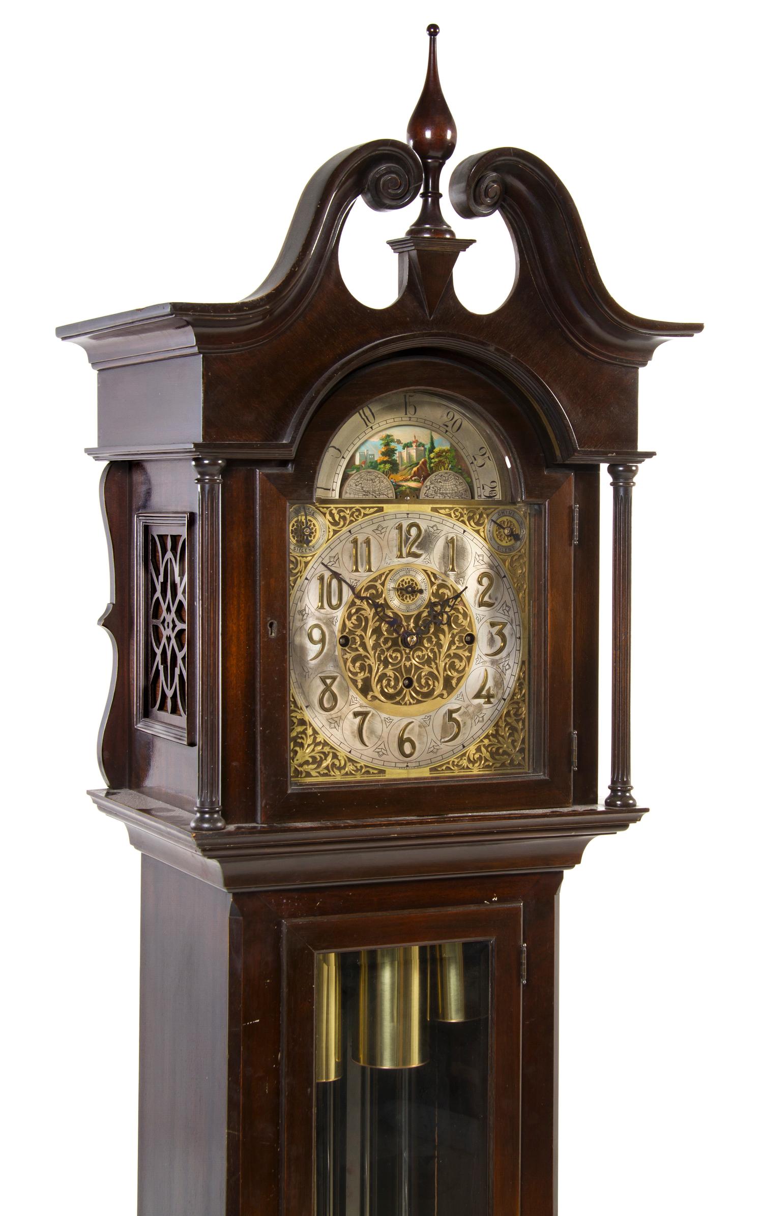 An American Mahogany Tall Case Clock, Height 86 1/2 inches.
