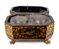 A Chinese Export Black and Gilt Lacquer Tea Caddy — 19TH CENTURY