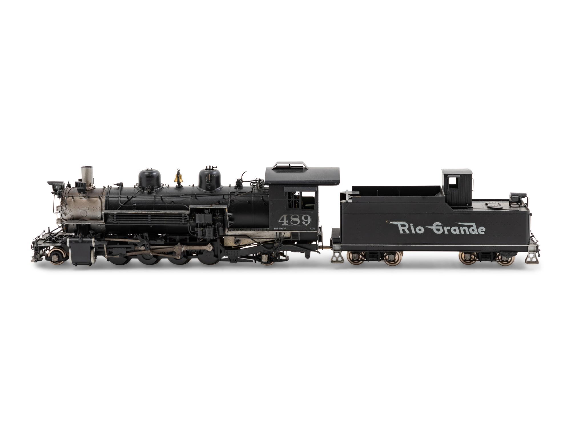 A Fujiyama Polychrome On3-Gauge Rio Grande 2-8-2 Locomotive and Tender
