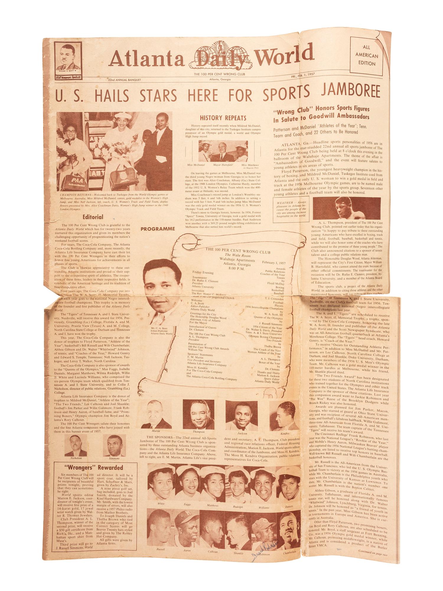 [AFRICAN AMERICANA - SPORTS]. Archive identified to "Mae" Faggs Starr, "The First Lady of Track" and three-time Olympic athlete, incl. inscribed programs from the 1952 Helsinki Olympics and related ephemera.