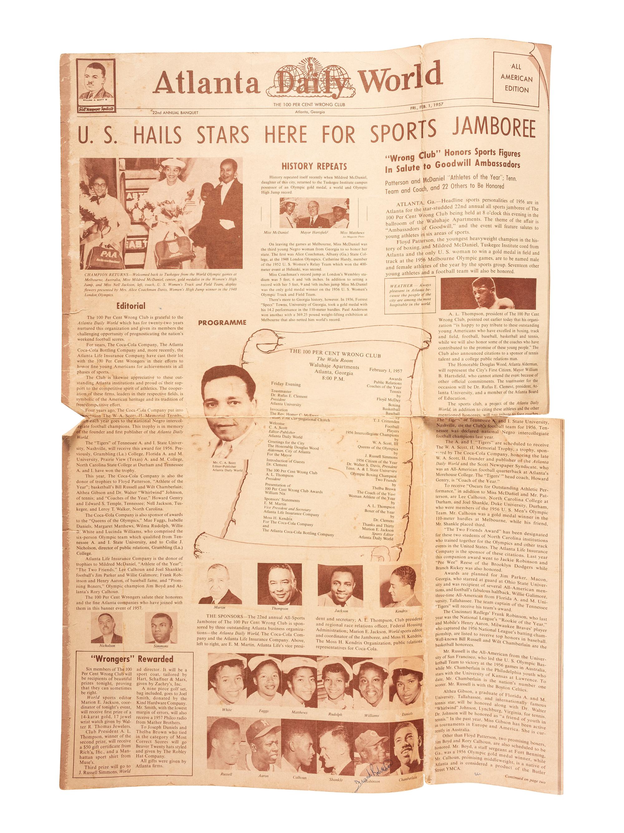 [AFRICAN AMERICANA - SPORTS]. Archive identified to "Mae" Faggs Starr, "The First Lady of Track" and three-time Olympic athlete, incl. inscribed programs from the 1952 Helsinki Olympics and related ephemera.