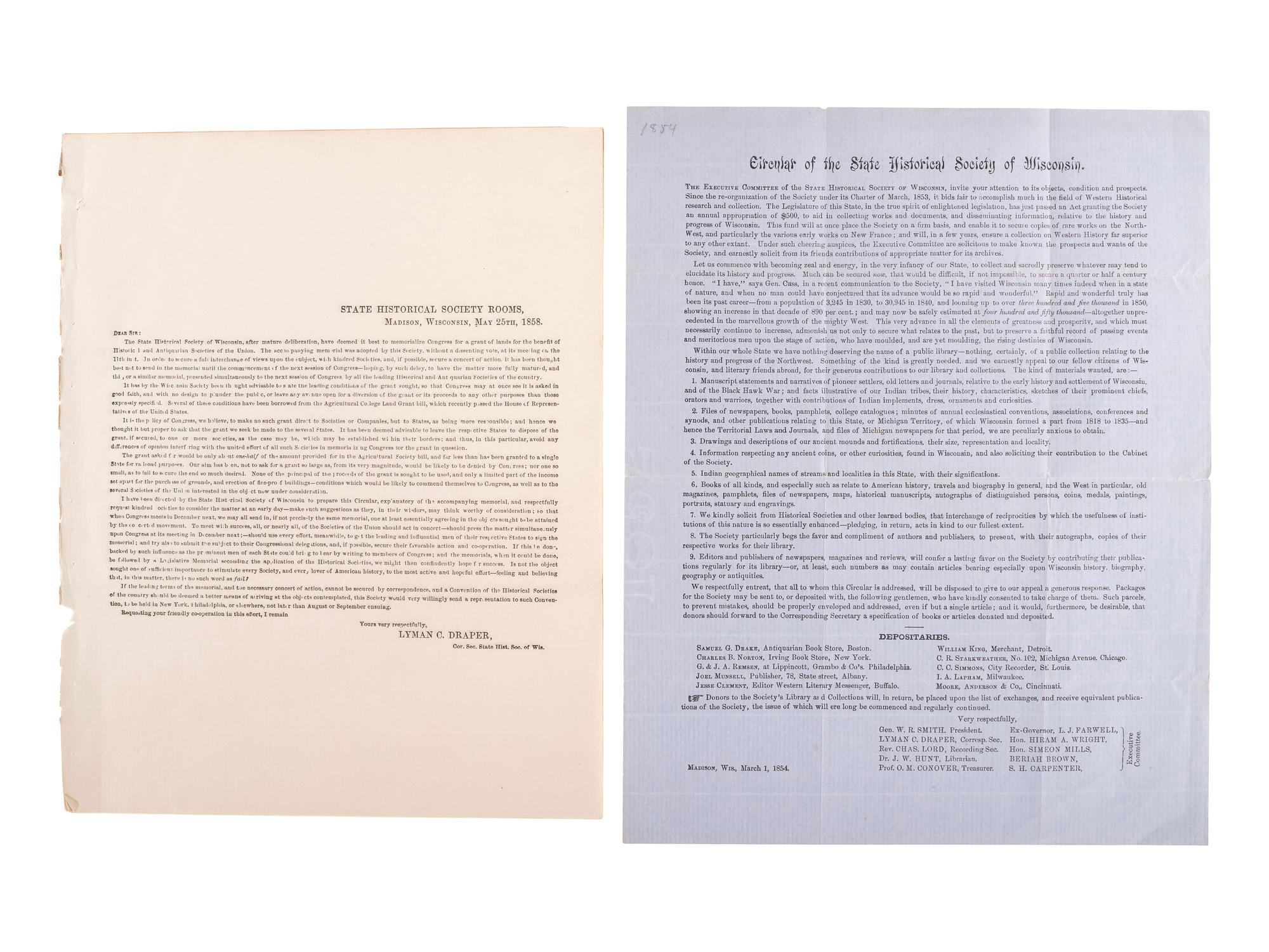 [WISCONSIN TERRITORY] -- [WISCONSIN]. Scarce Wisconsin Territory imprint "Rules for the Government of the Council, of Wisconsin Territory" and early State Historical Society of Wisconsin broadsides.