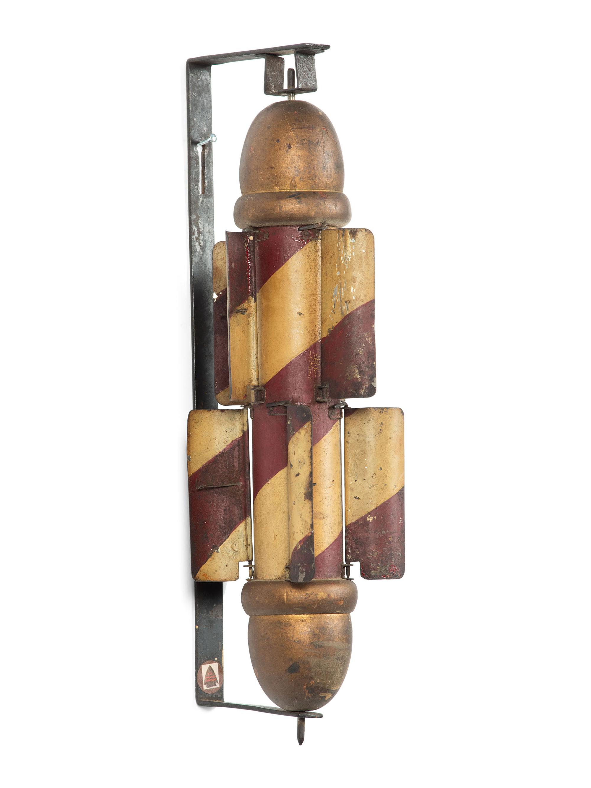 A Painted Tin and Wood 'Whirligig' Barber Pole