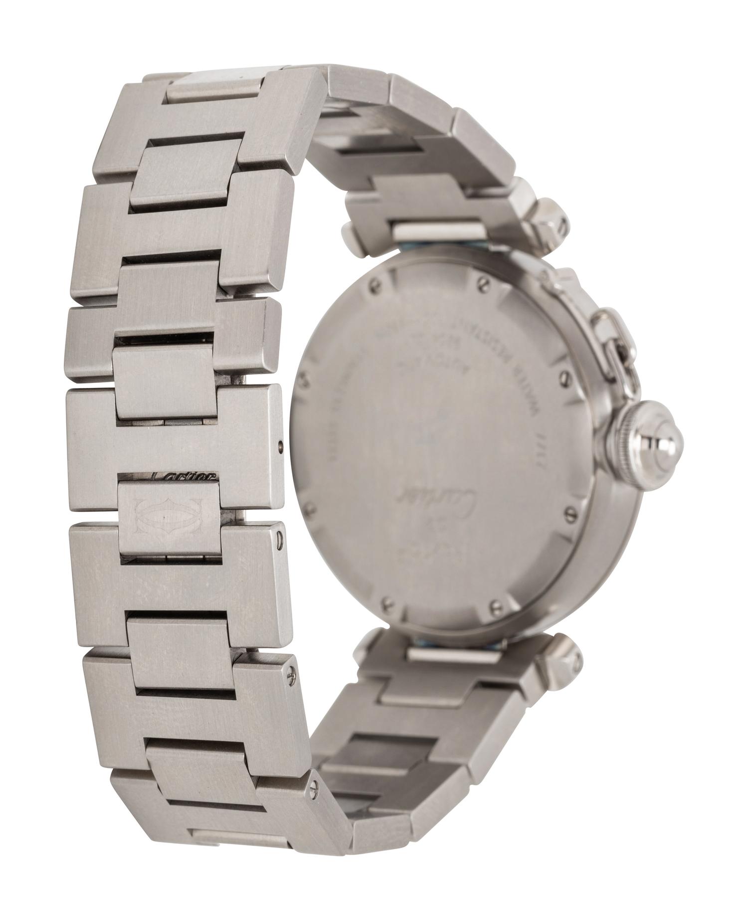 CARTIER, STAINLESS STEEL 'PASHA C MERIDIAN GMT' WATCH