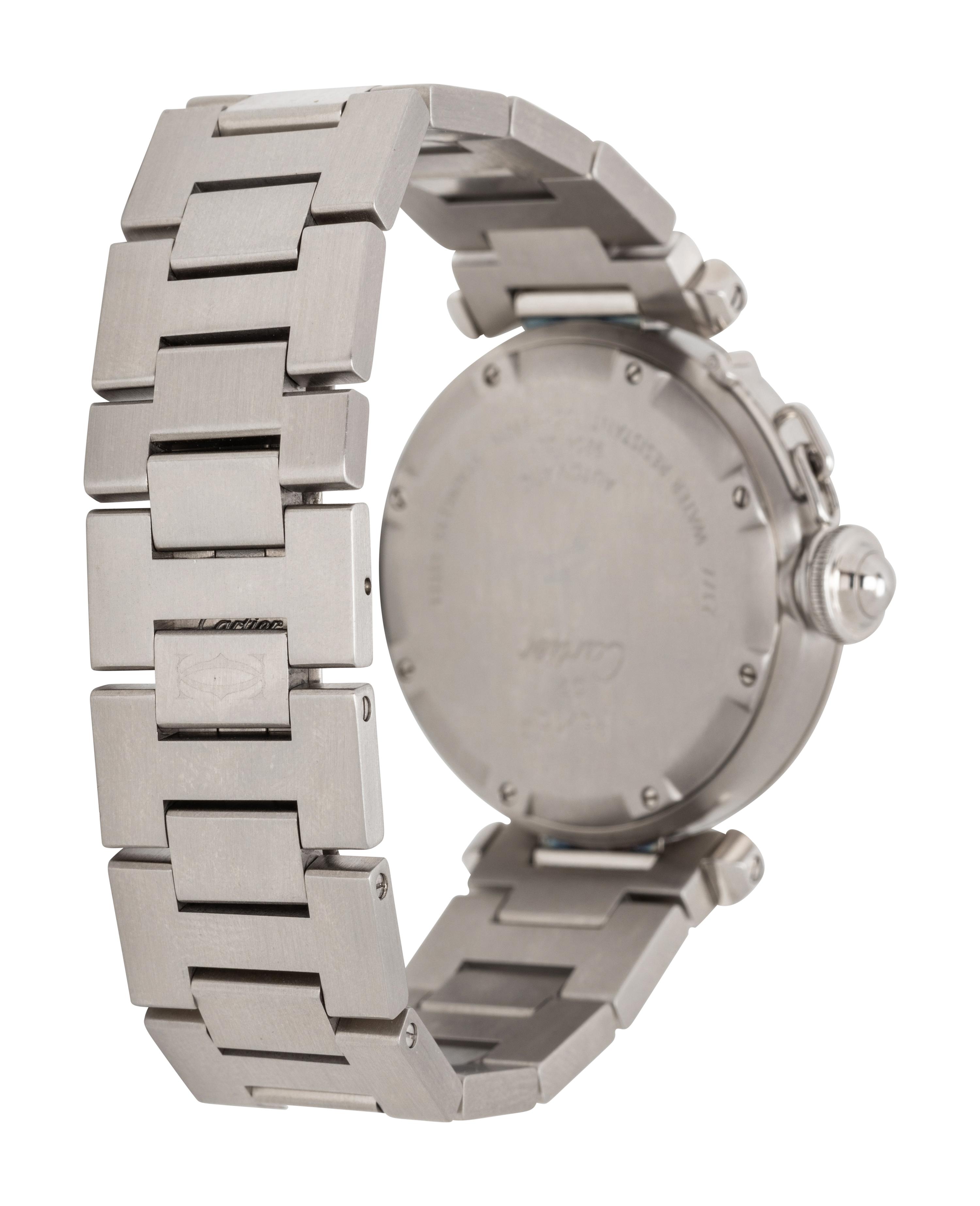 CARTIER, STAINLESS STEEL 'PASHA C MERIDIAN GMT' WATCH