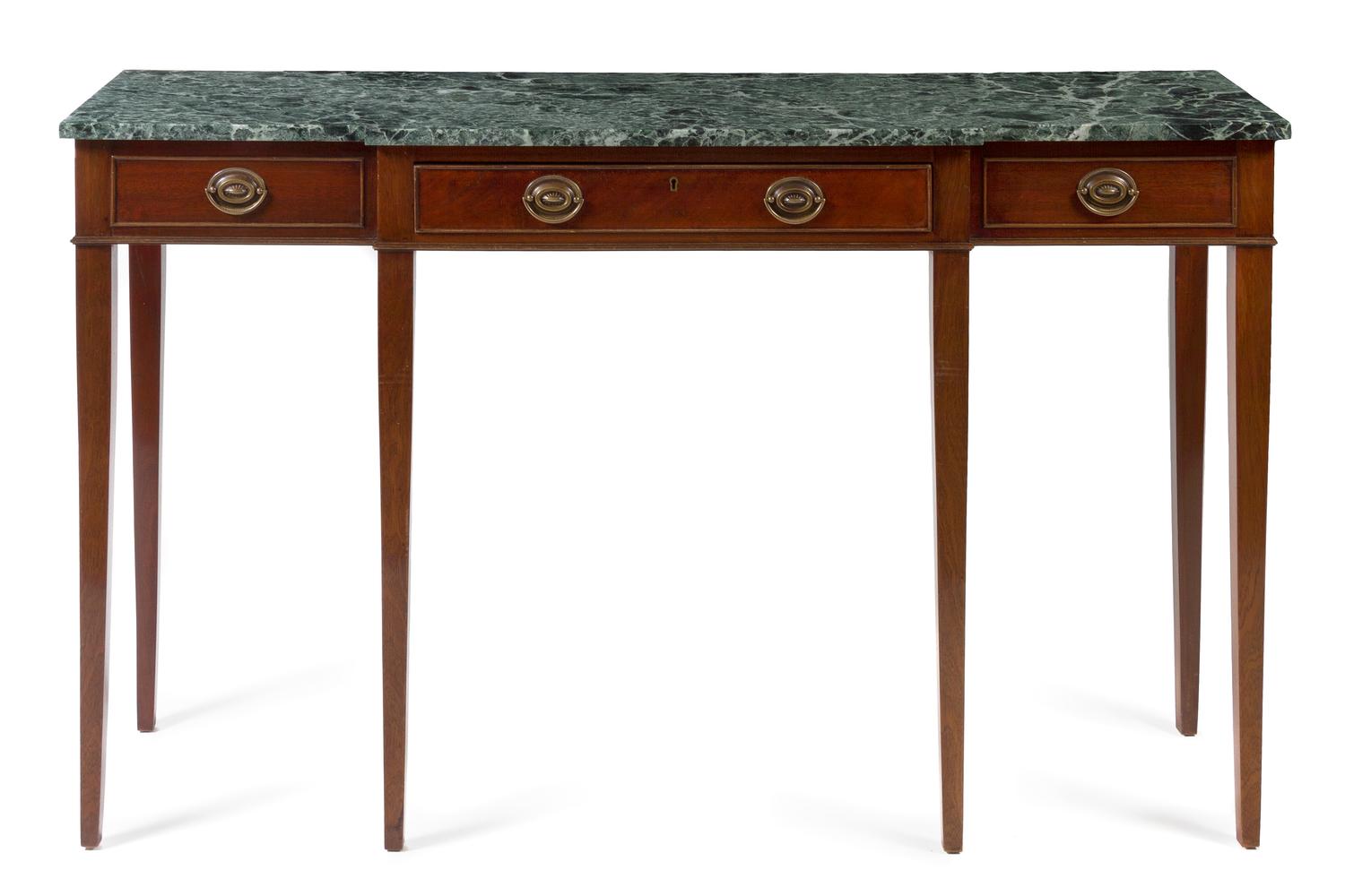 A Sheraton Style Mahogany Sideboard Height 37 x width 61 1/2 x depth 17 1/2 inches.