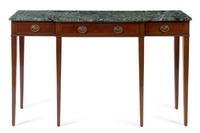 A Sheraton Style Mahogany Sideboard Height 37 x width 61 1/2 x depth 17 1/2 inches.