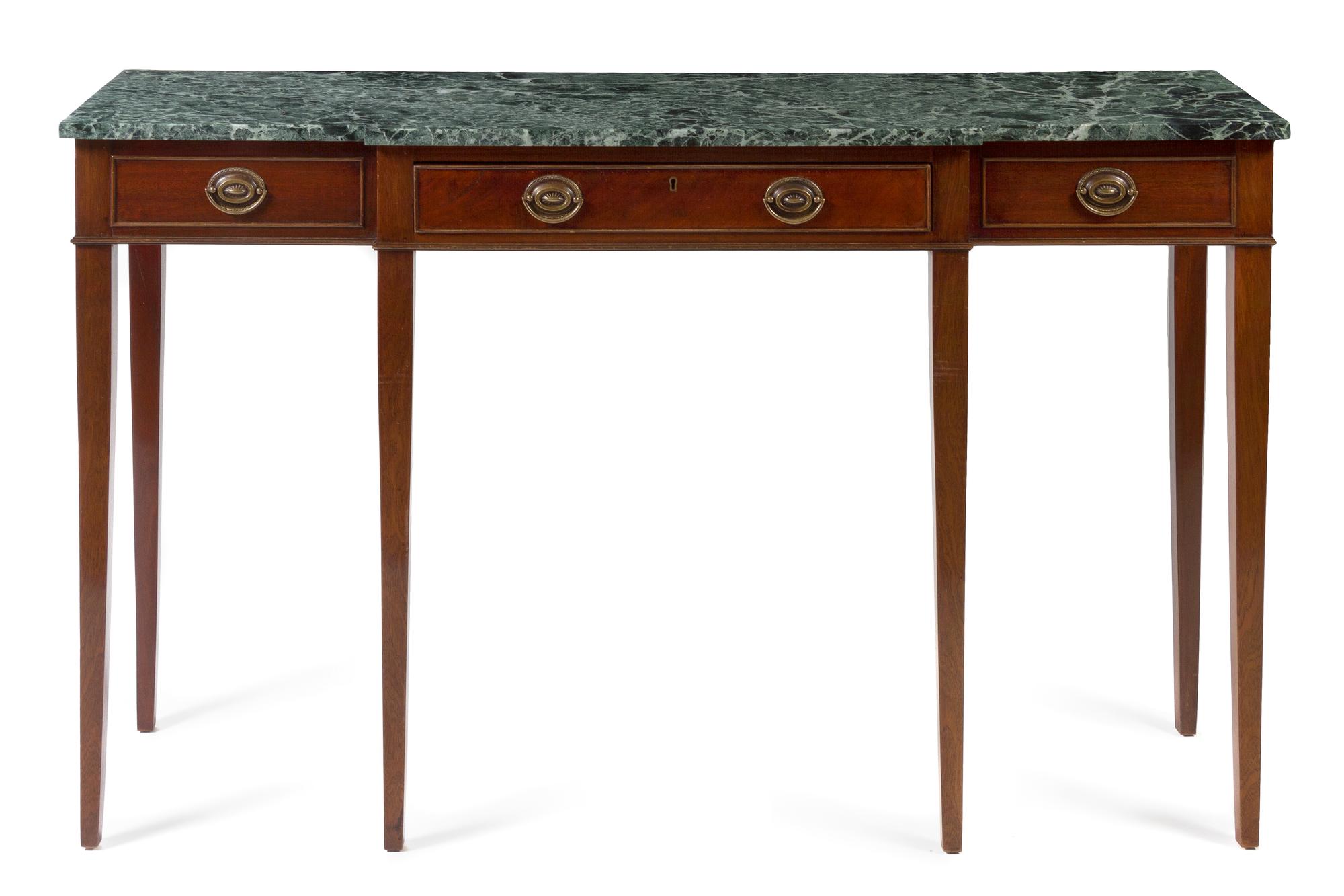 A Sheraton Style Mahogany Sideboard Height 37 x width 61 1/2 x depth 17 1/2 inches.