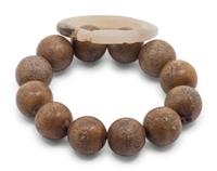 A Chinese Jade 'Dragon' Pendant and a Strand of Wood Praying Beads