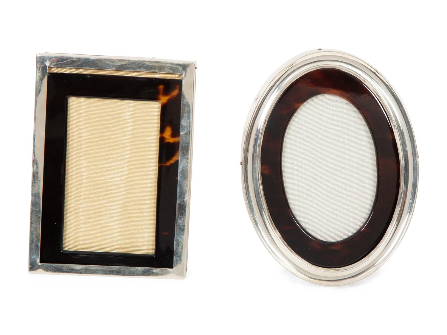 Six English Silver and Faux Tortoise Shell Picture Frames