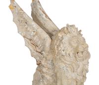 A Carved Marble Winged Seated Lion on Pedestal Base