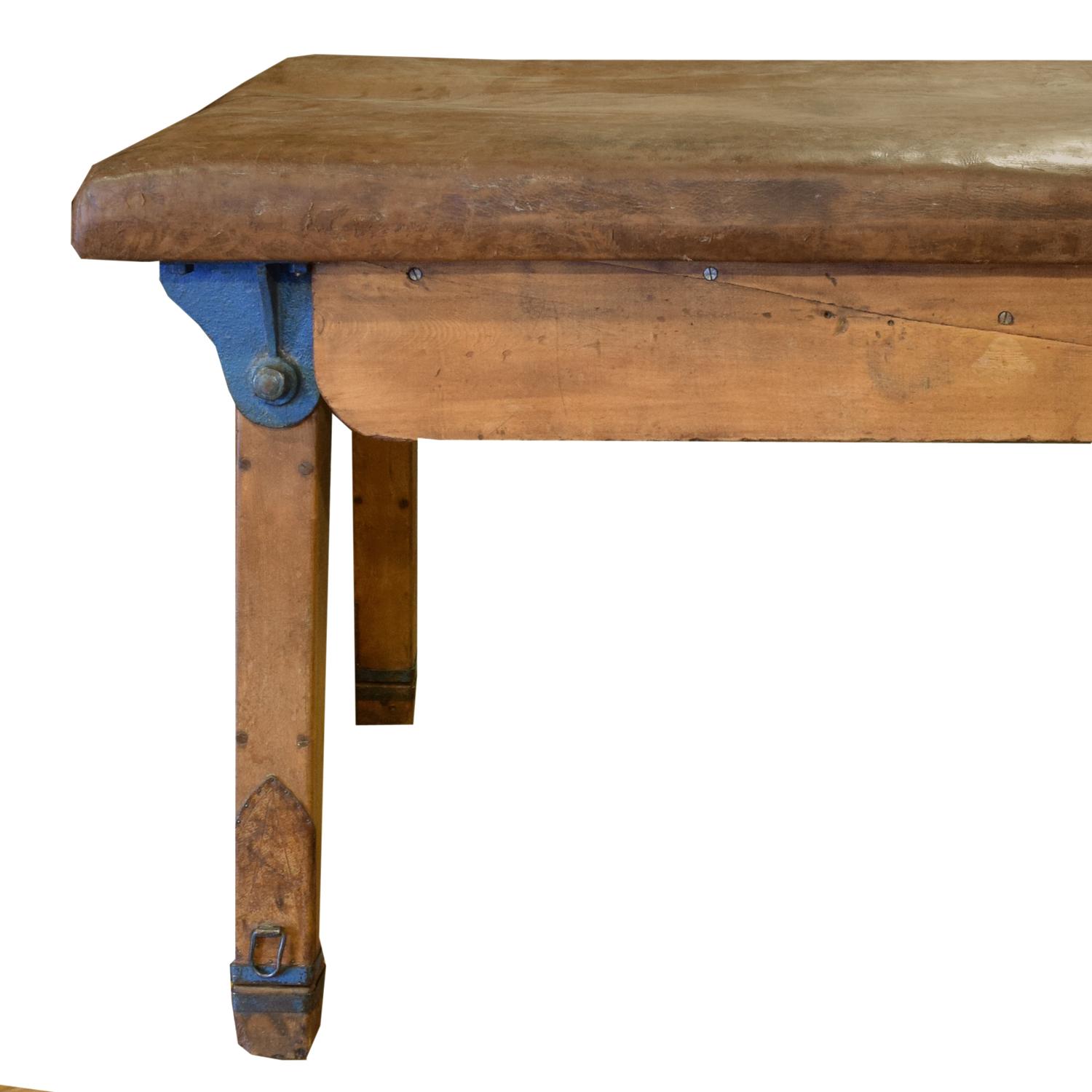 A Wood and Leather Collapsible Vaulting Table 70" W x 38.5" D x 37" H — Czech Republic, Circa 1930