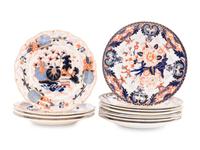 Two Sets of English Imari Palette Plates