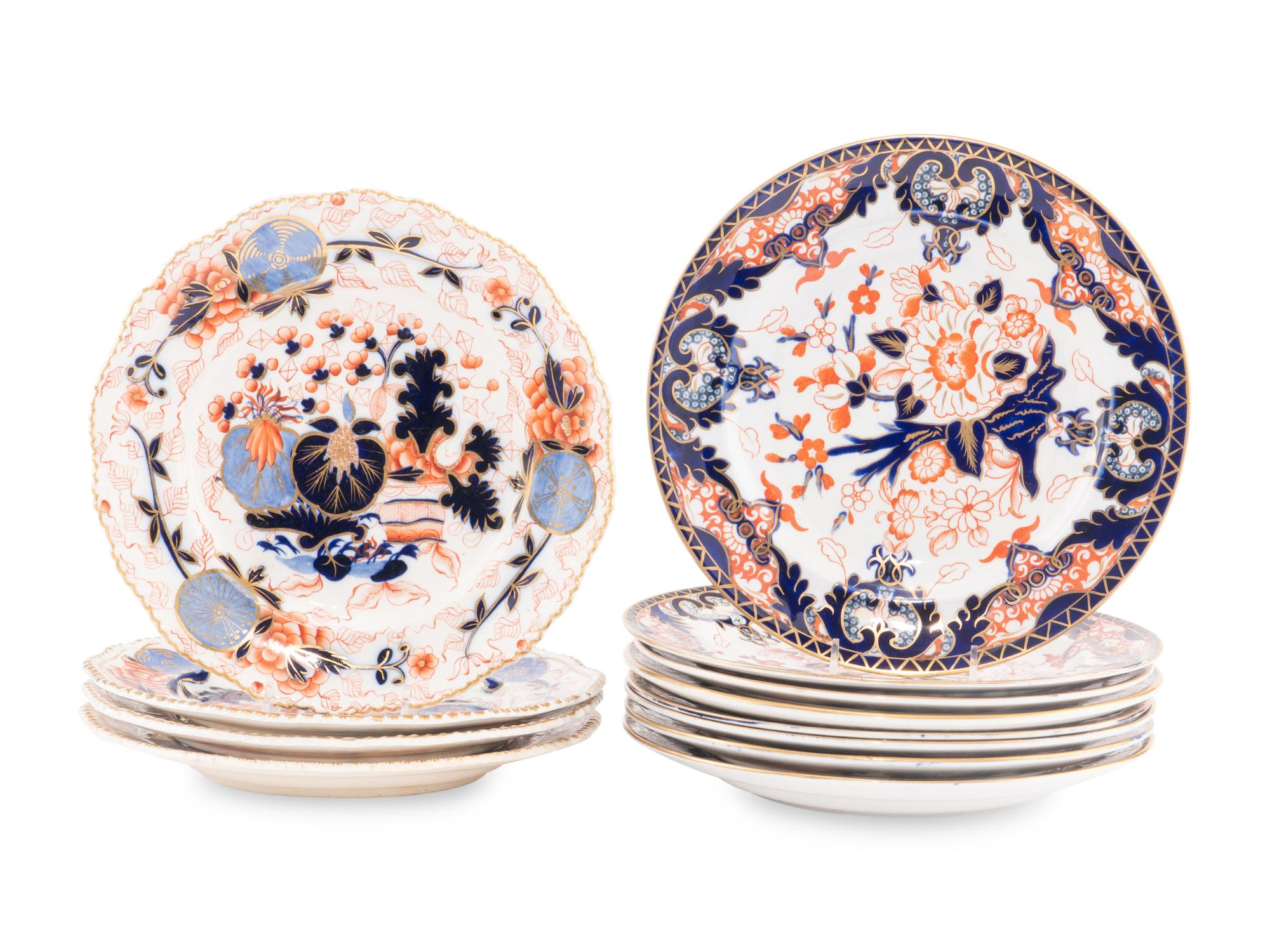 Two Sets of English Imari Palette Plates