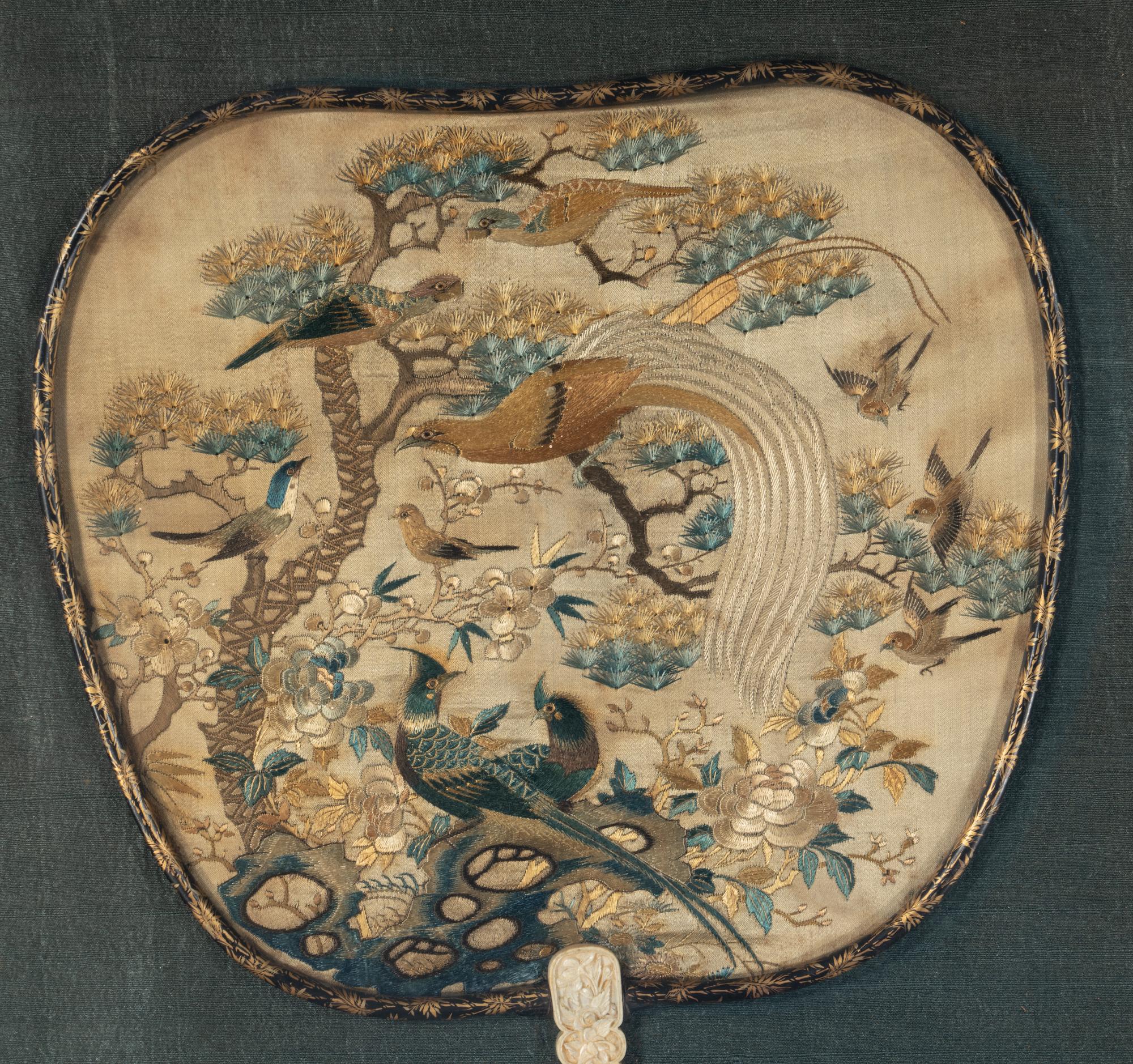 A Chinese Canton Style Silk Embroidered Fan