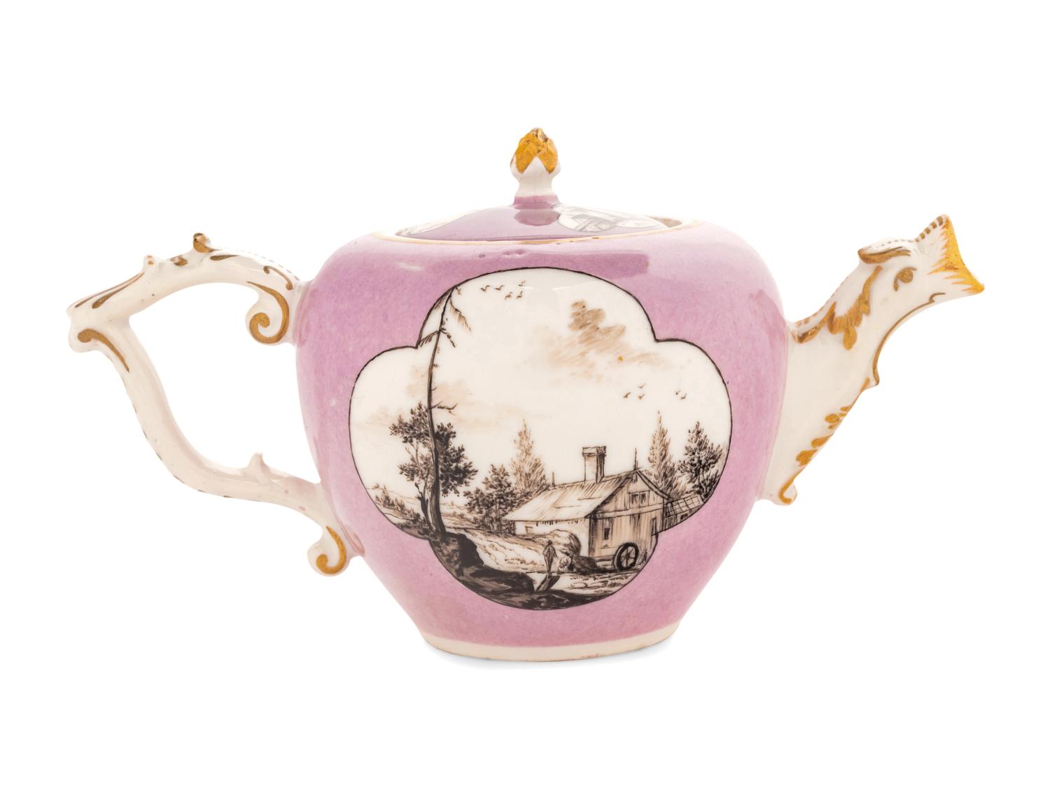 A Meissen Lilac-Ground Porcelain Teapot and Cover
