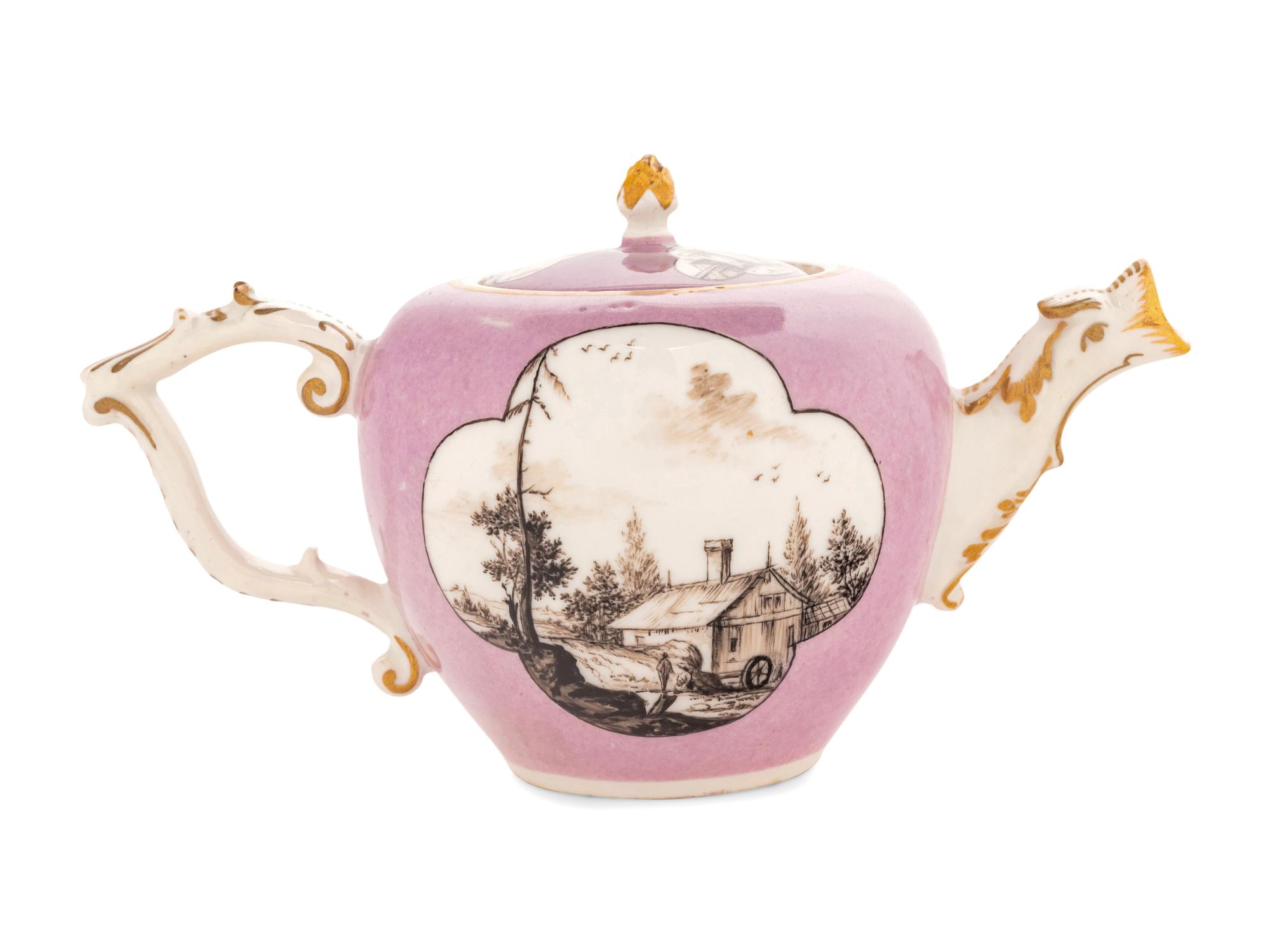 A Meissen Lilac-Ground Porcelain Teapot and Cover
