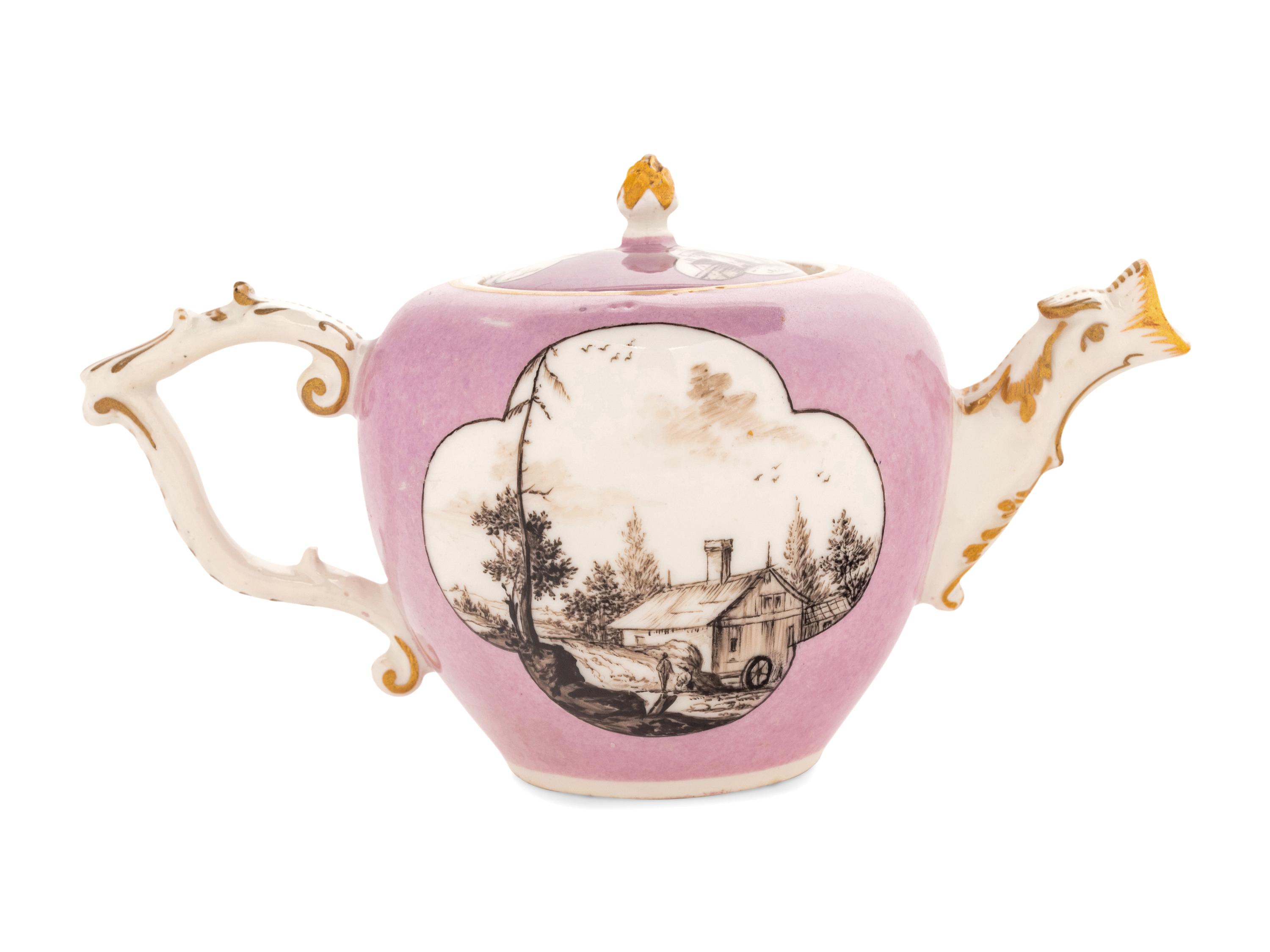 A Meissen Lilac-Ground Porcelain Teapot and Cover