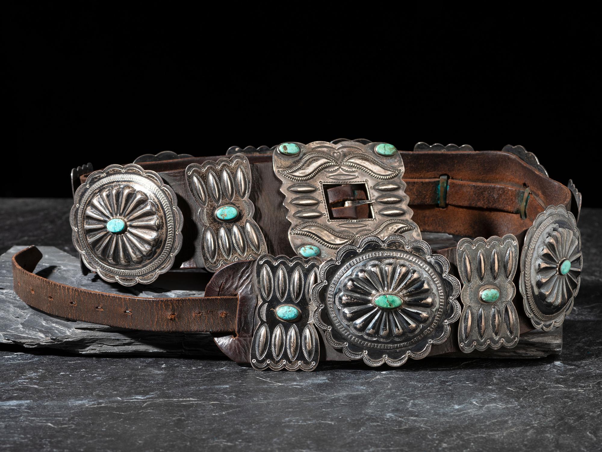 Navajo Silver and Turquoise Concha Belt