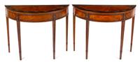A Pair of George III Mahogany Demilune Tables Height 32 x width 40 1/2 x depth 16 1/2 inches. — PROBABLY 19TH CENTURY