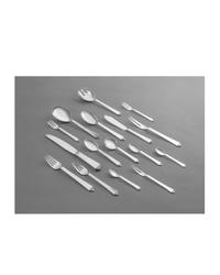 Pyramid Flatware Service Georg Jensen, Denmark Comprising 12 dinner knives 12 fish knives 12 dinner forks 12 salad forks 12 soup spoons 11 teaspoons 12 fish forks 11 demitasse spoons 11 tea spoons, sugar spoon serving spoon serving fork large two tine serving fork small two tine serving fork