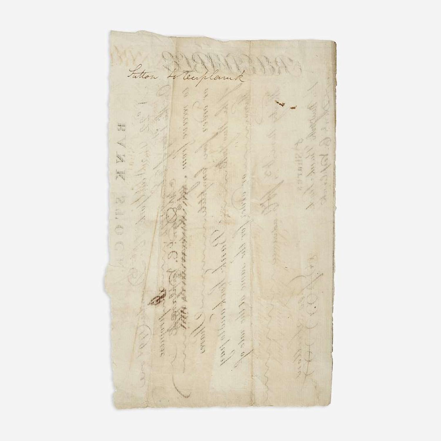 [Hamilton, Alexander] [Bank of New York] Partially-Printed "Receivable" for the Bank of New York