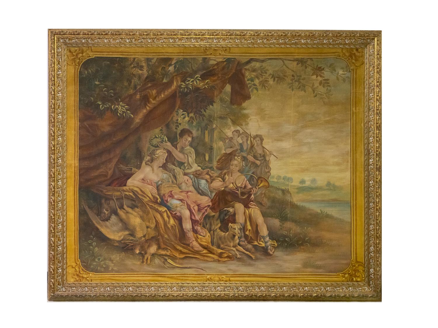 A Large Italian Painted Tapestry Depicting Diana The Huntress