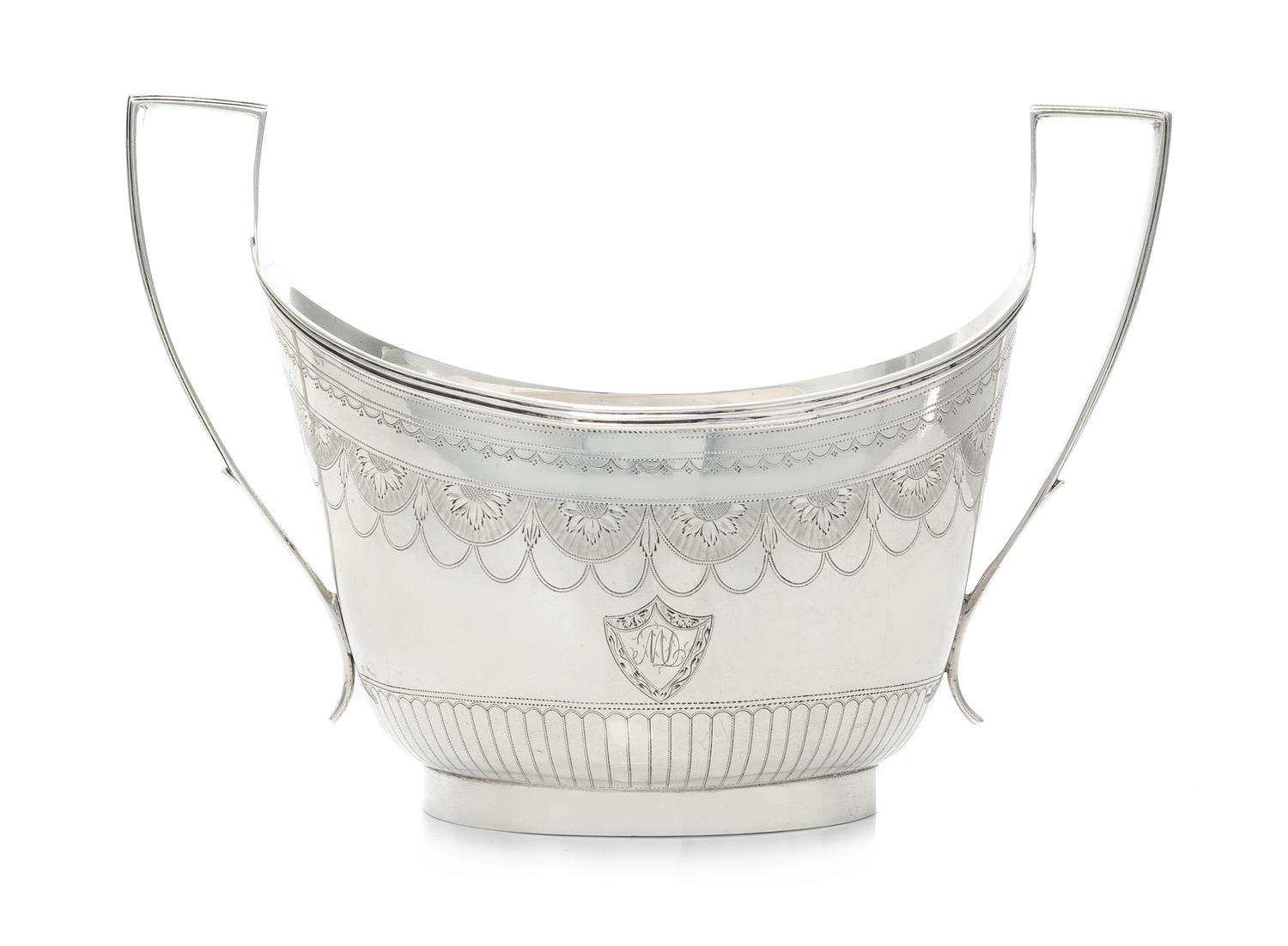 An English Silver Sugar, Peter, Ann & William Bateman, London, 1799, of oval, handled form.