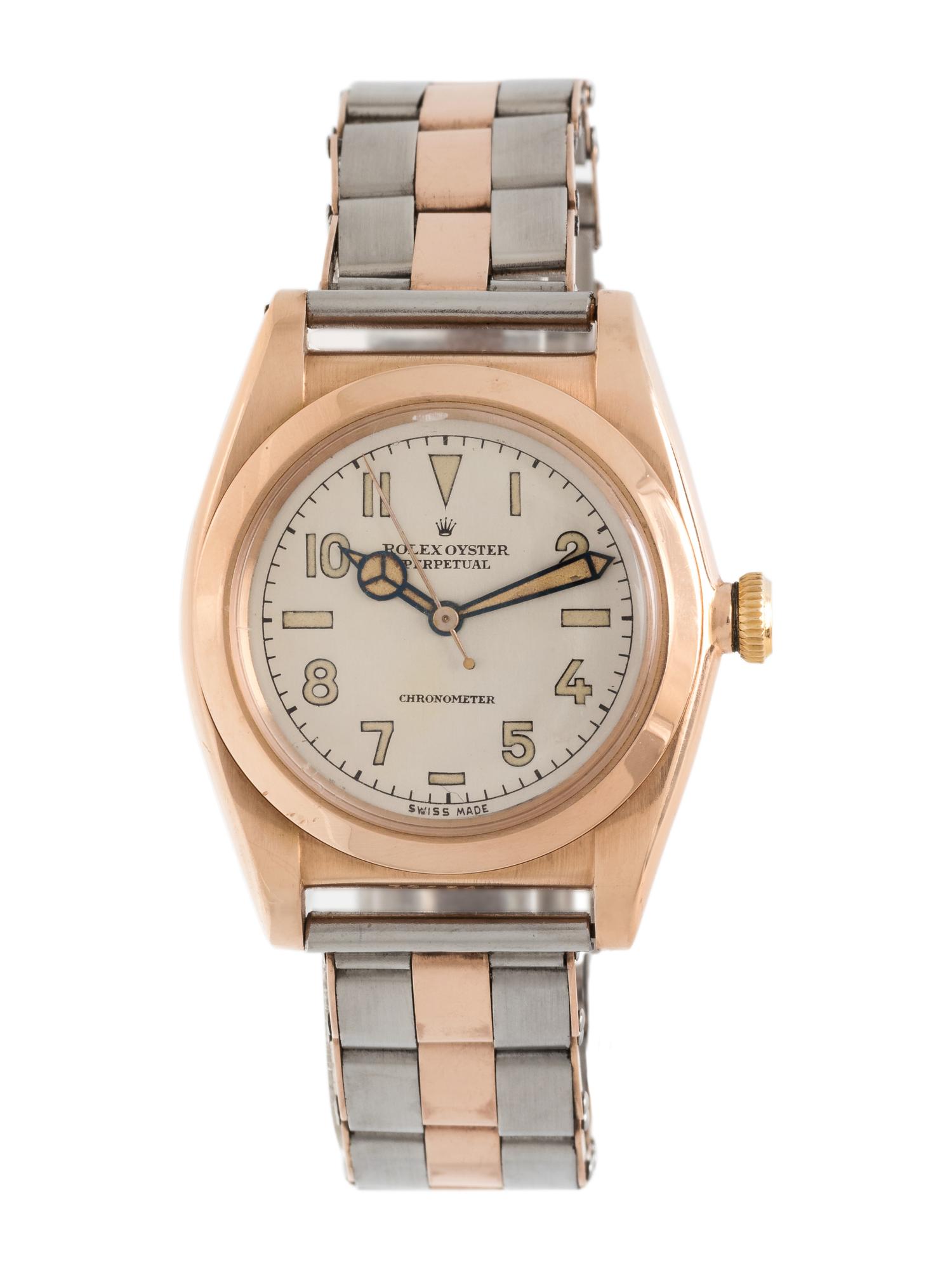 ROLEX, STAINLESS STEEL AND PINK GOLD 'OYSTER PERPETUAL BUBBLEBACK' WRISTWATCH