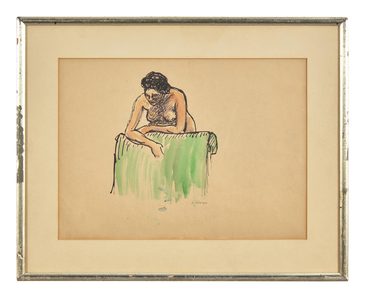 Nu Appuyé sur un Fauteuil Vert; with Three Studies of Woman Kneeling on her Elbows (A Double-Sided Work)