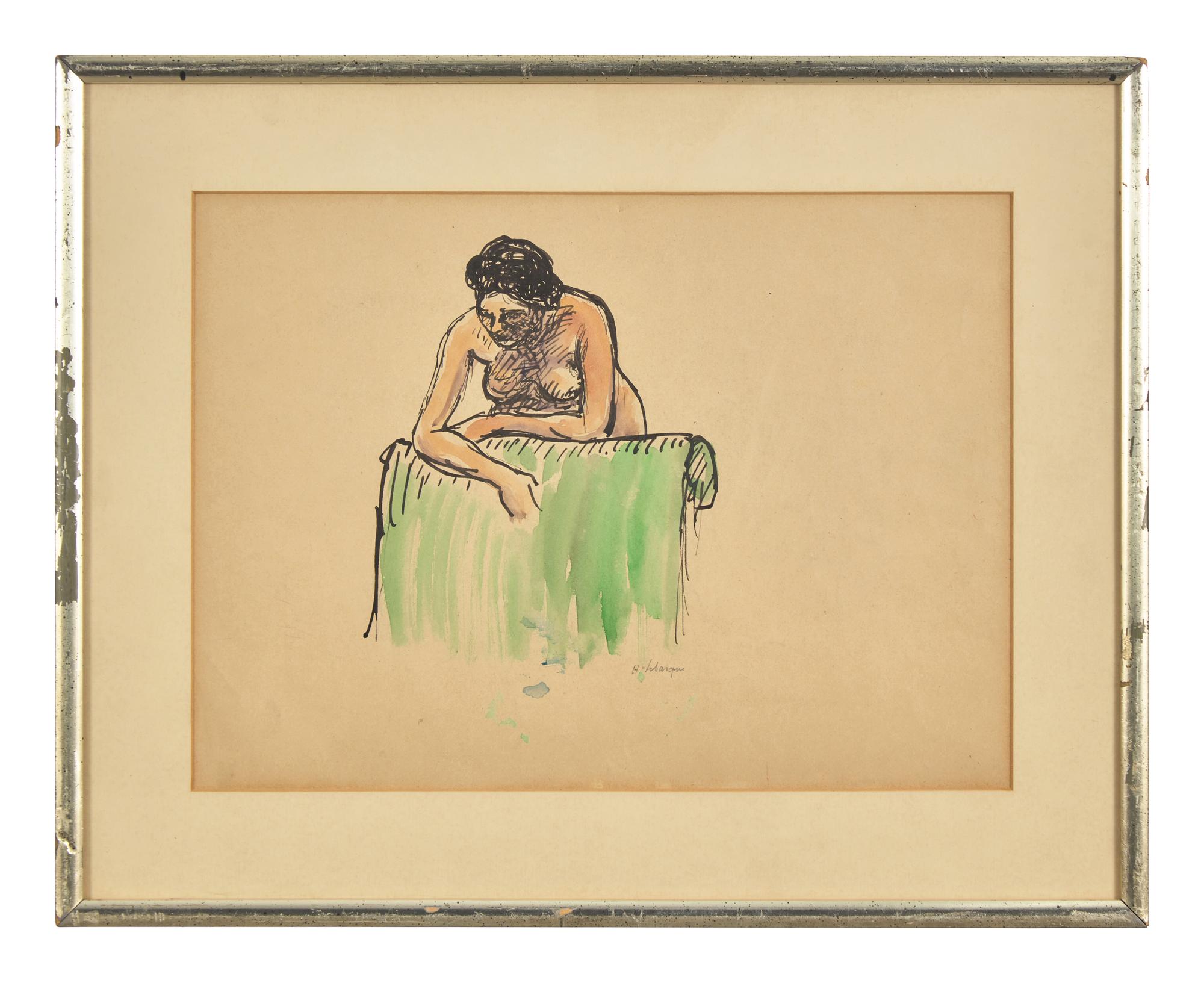Nu Appuyé sur un Fauteuil Vert; with Three Studies of Woman Kneeling on her Elbows (A Double-Sided Work)