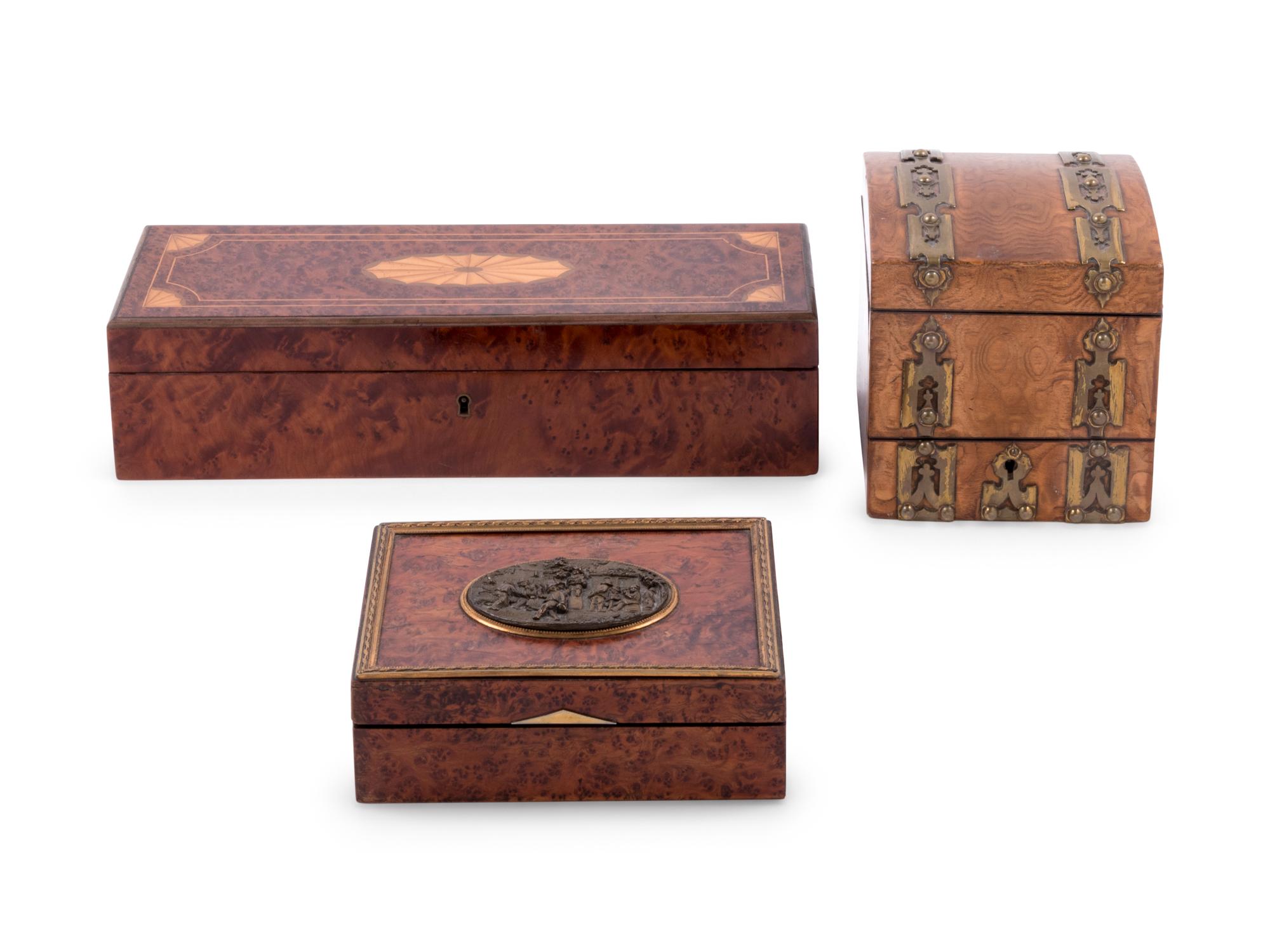 Three French Inlaid Burlwood Boxes