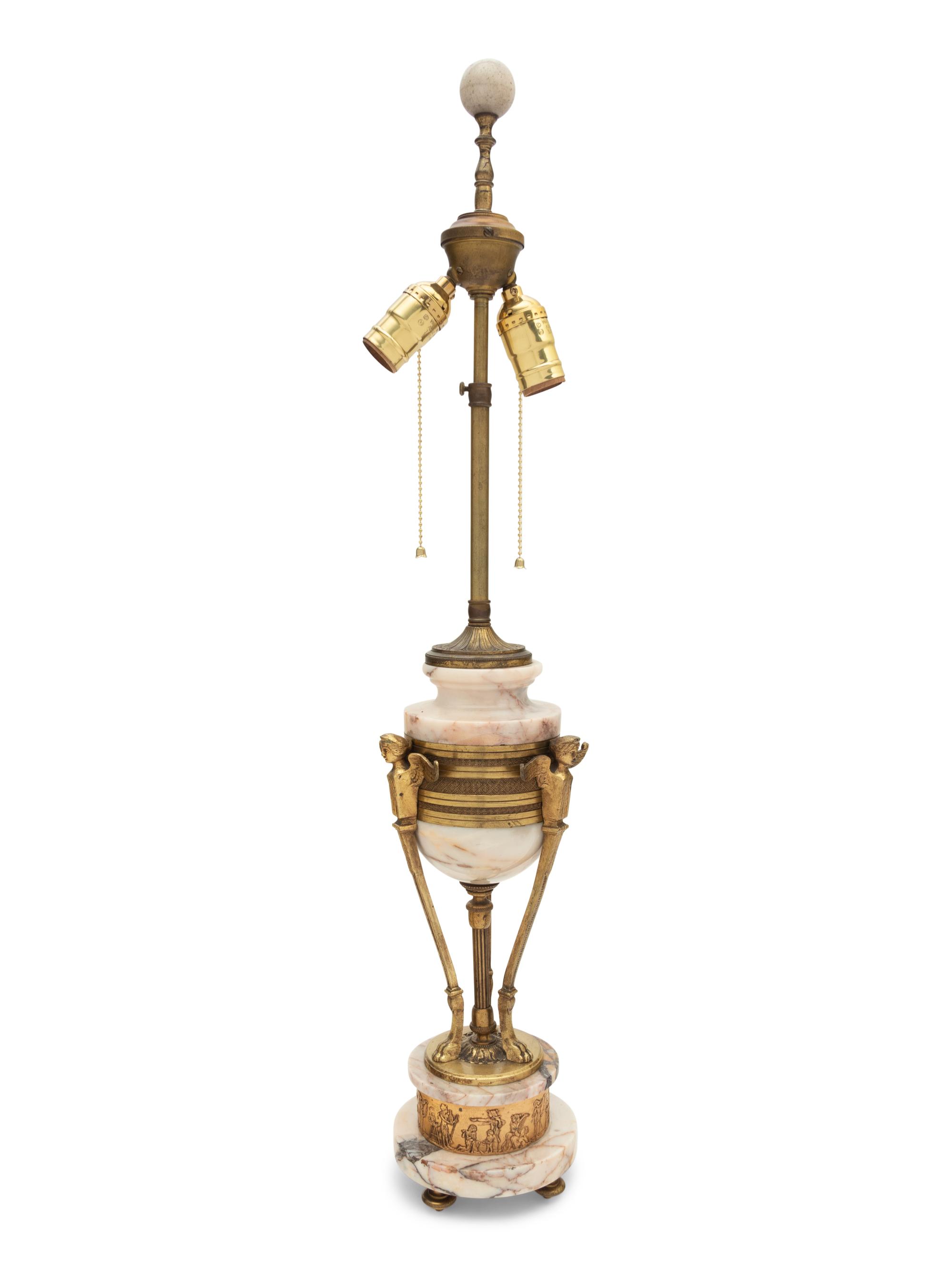 An Empire Style Gilt Bronze and Marble Cassolette Mounted as a Lamp