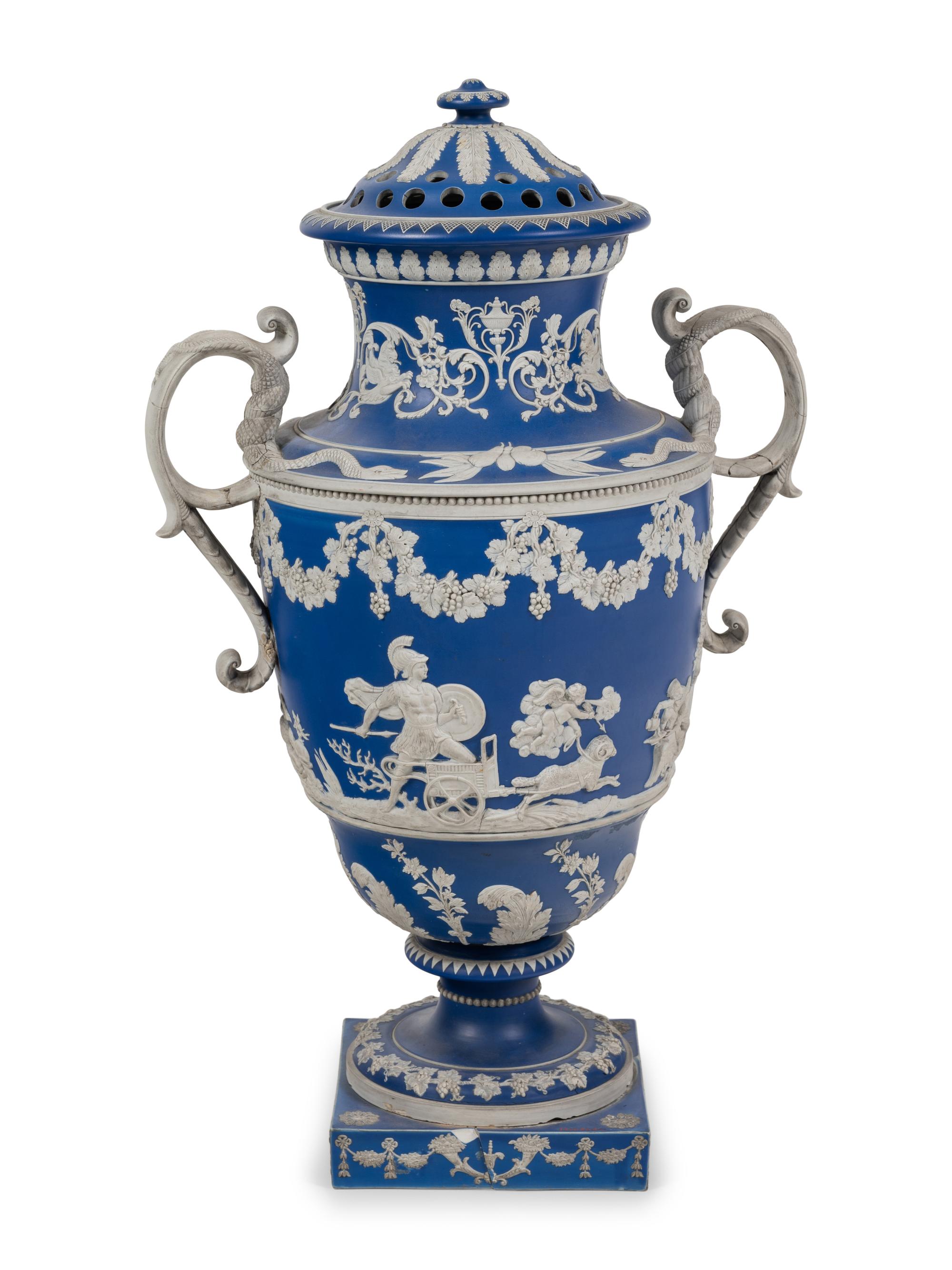 A Large Wedgwood Jasperware Tulip Vase and Cover