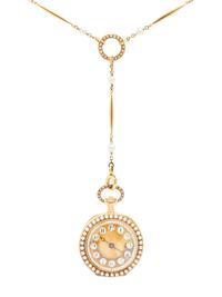 H.R. EKEGREN, J.E. CALDWELL, 18K YELLOW GOLD, ENAMEL, AND SEED PEARL PENDANT WATCH