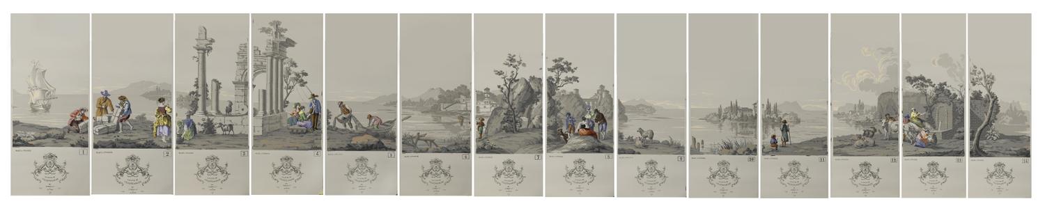A Complete Set of Fourteen Zuber et Cie. La Cote de Villefranche Wallpaper Panels